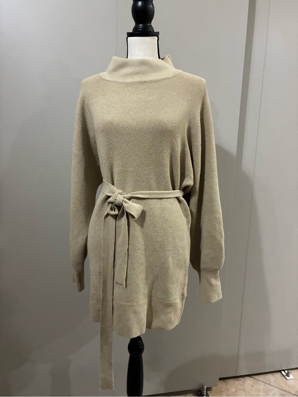Vici Cream Knit Turtleneck Sweater with Self-Tie Belt